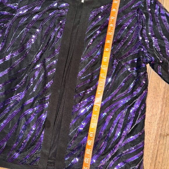 Vintage Bob Mackie Wearable Art Sequin Jacket Small | Purple & Black Zebra Glam - Picture 9 of 14
